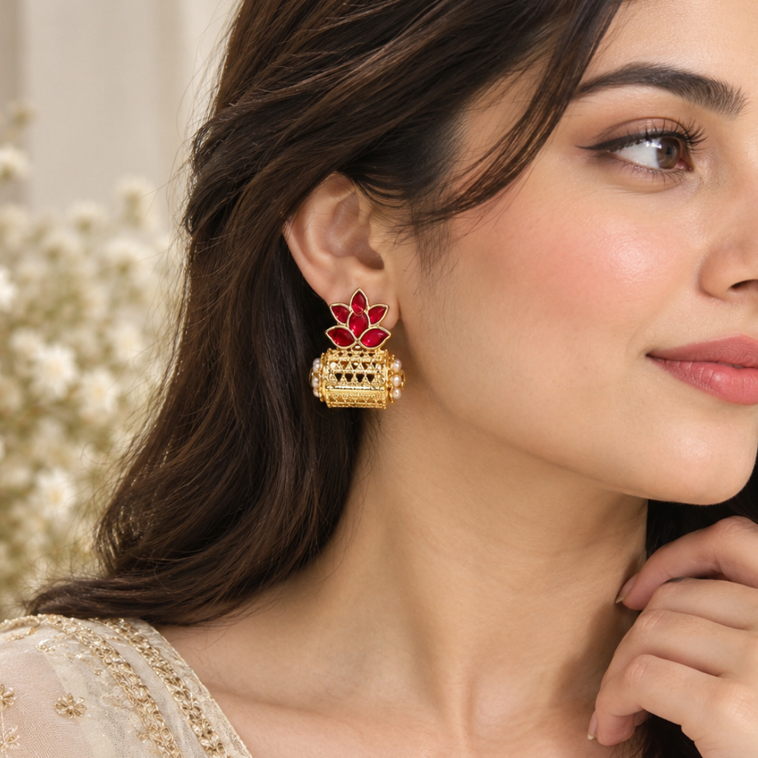 : Royal Ruby Lotus Earrings