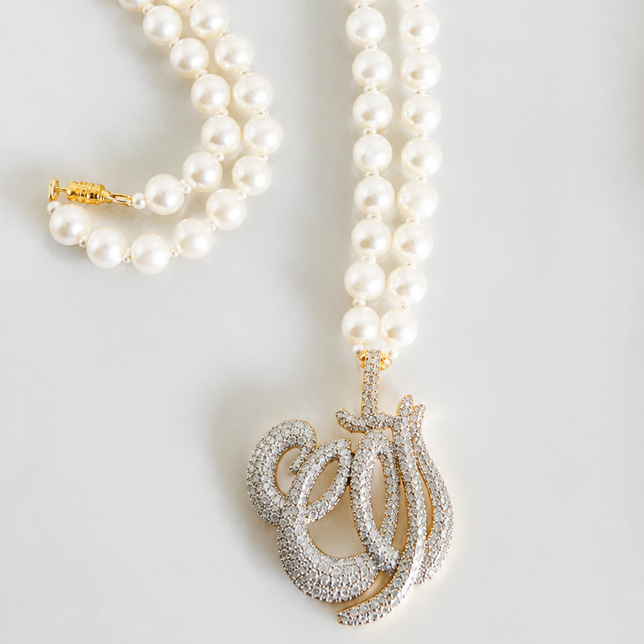 Luxury Allah Pendant with Pearl Necklace