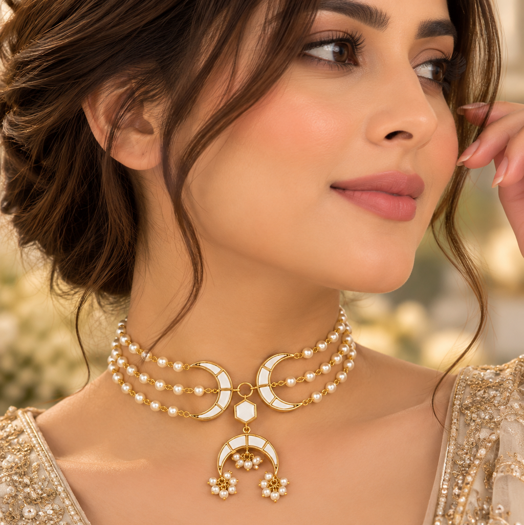 Pearl & Kundan Crescent Moon Choker