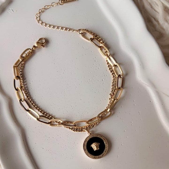 Royal Black Medallion Chain Bracelet