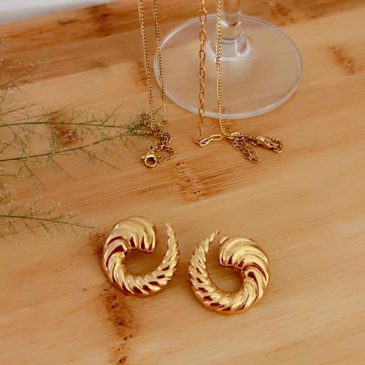 Golden Twisted Wave Earrings
