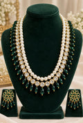 Traditional Kundan and Emerald Bead Layered Mala Set