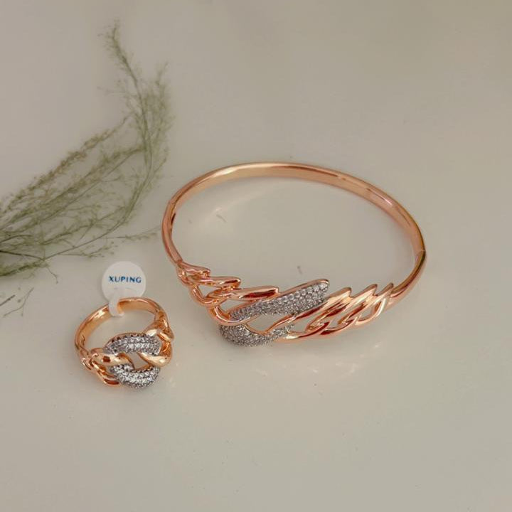 Rose Gold Twisted Elegance Bangle & Ring Set