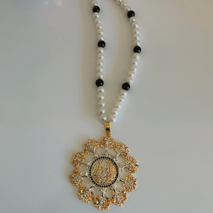 Royal Black & Pearl Allah Pendant Set