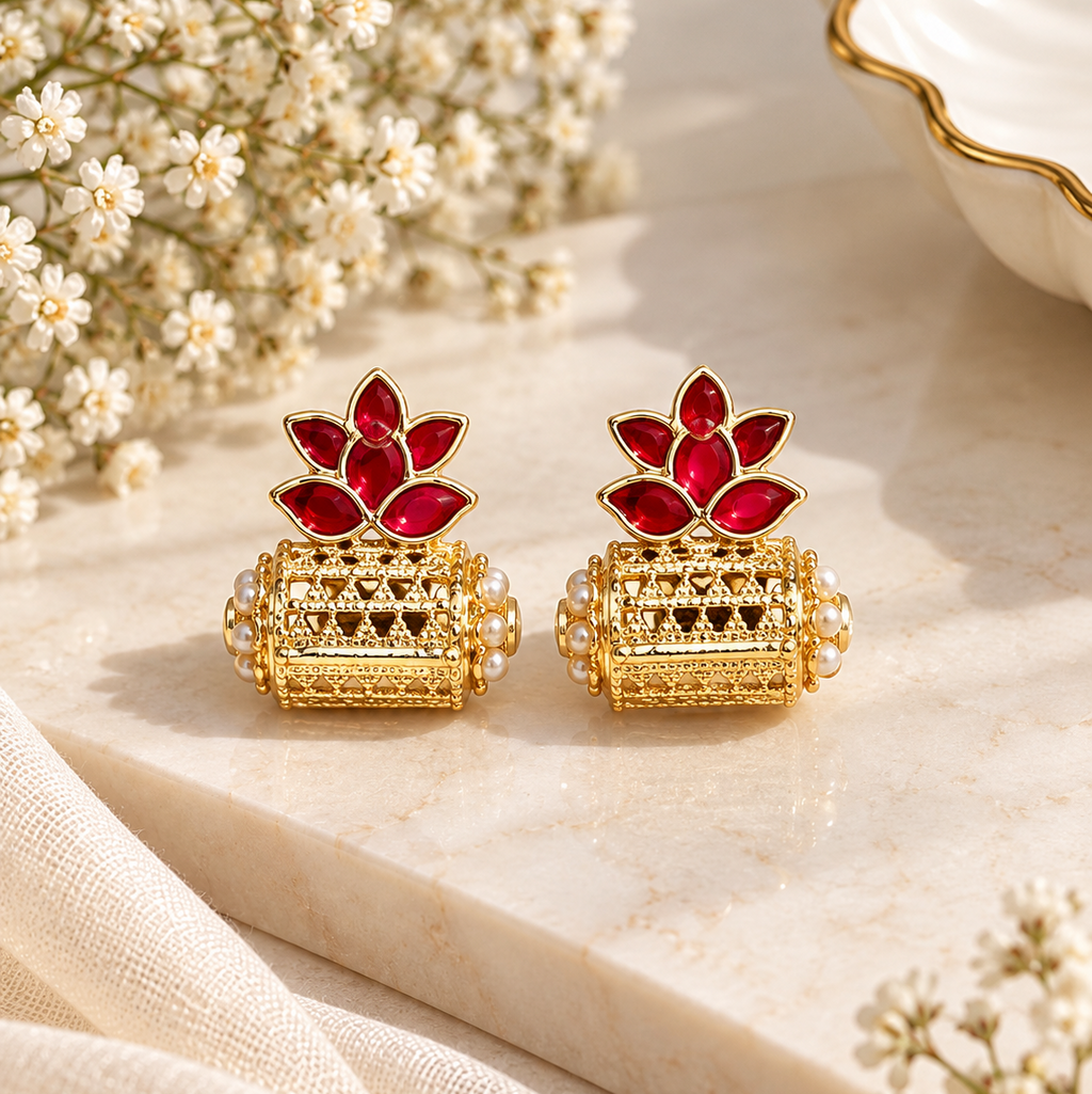 : Royal Ruby Lotus Earrings