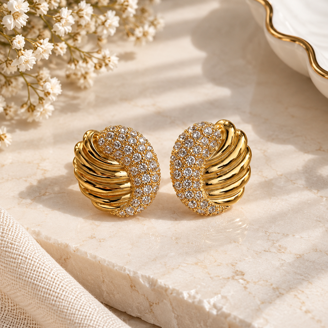 Gold Sculpted Cuff Earrings