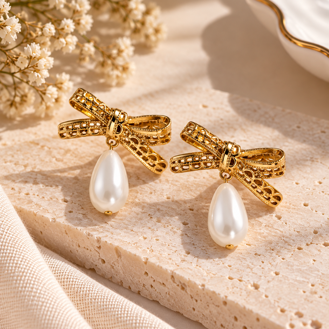 Royal Bow Pearl Drop Earrings