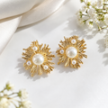 Pearl & Gold Sunburst Earrings