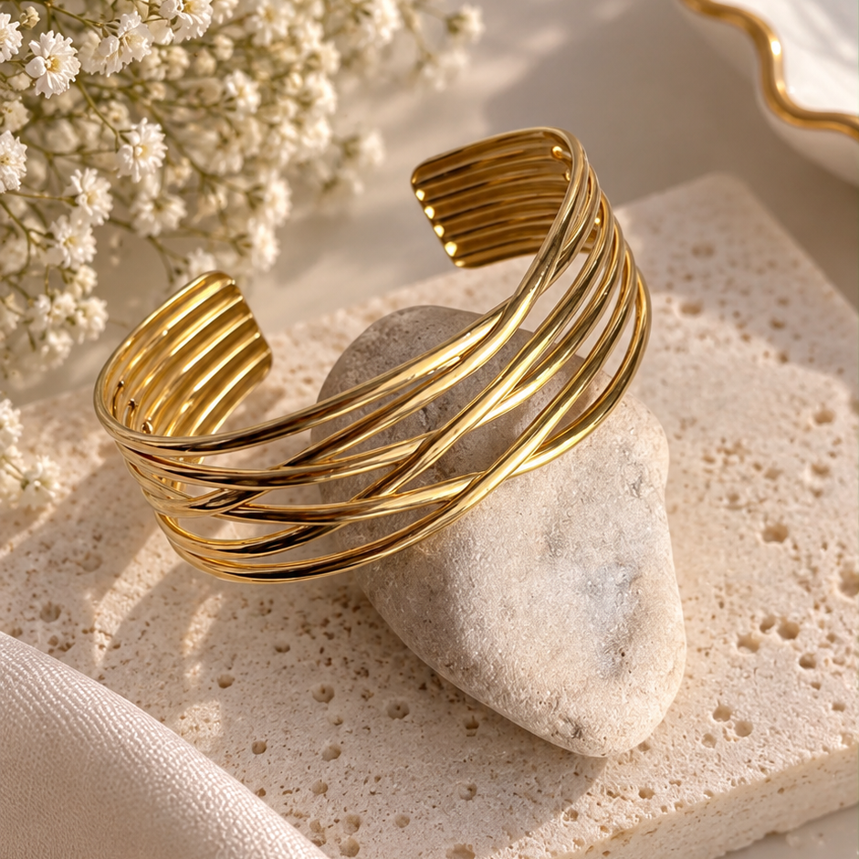 Aurelia Multi-Layer Gold Cuff Bangle