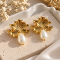 Golden Maple Pearl Drop Earrings