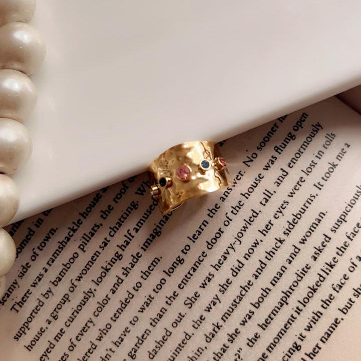 Multicolor Gemstone Gold Statement Ring