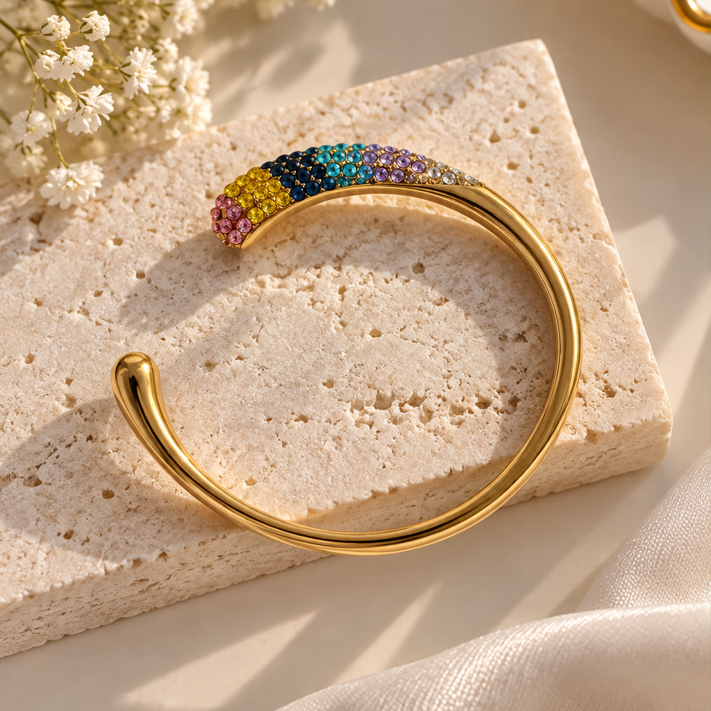 Aurelia Rainbow Crystal Cuff Bangle