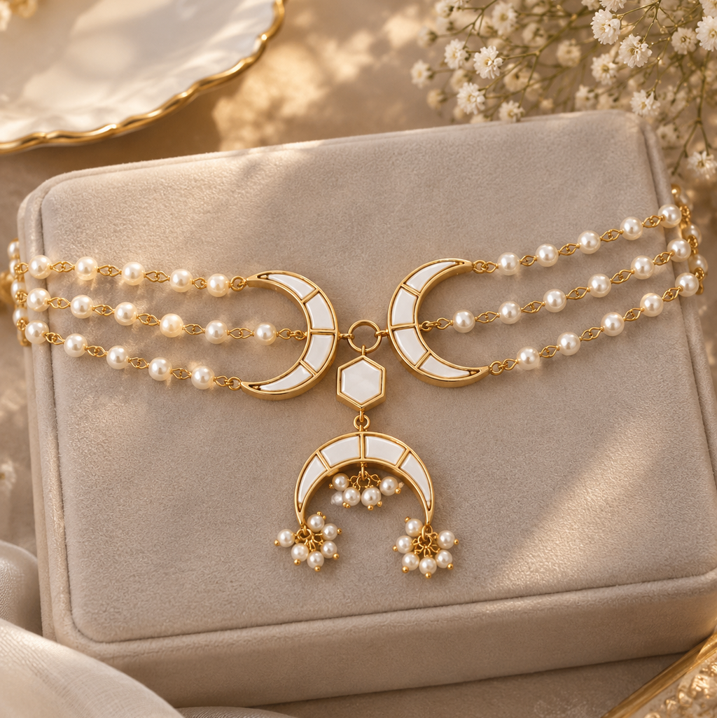 Pearl & Kundan Crescent Moon Choker