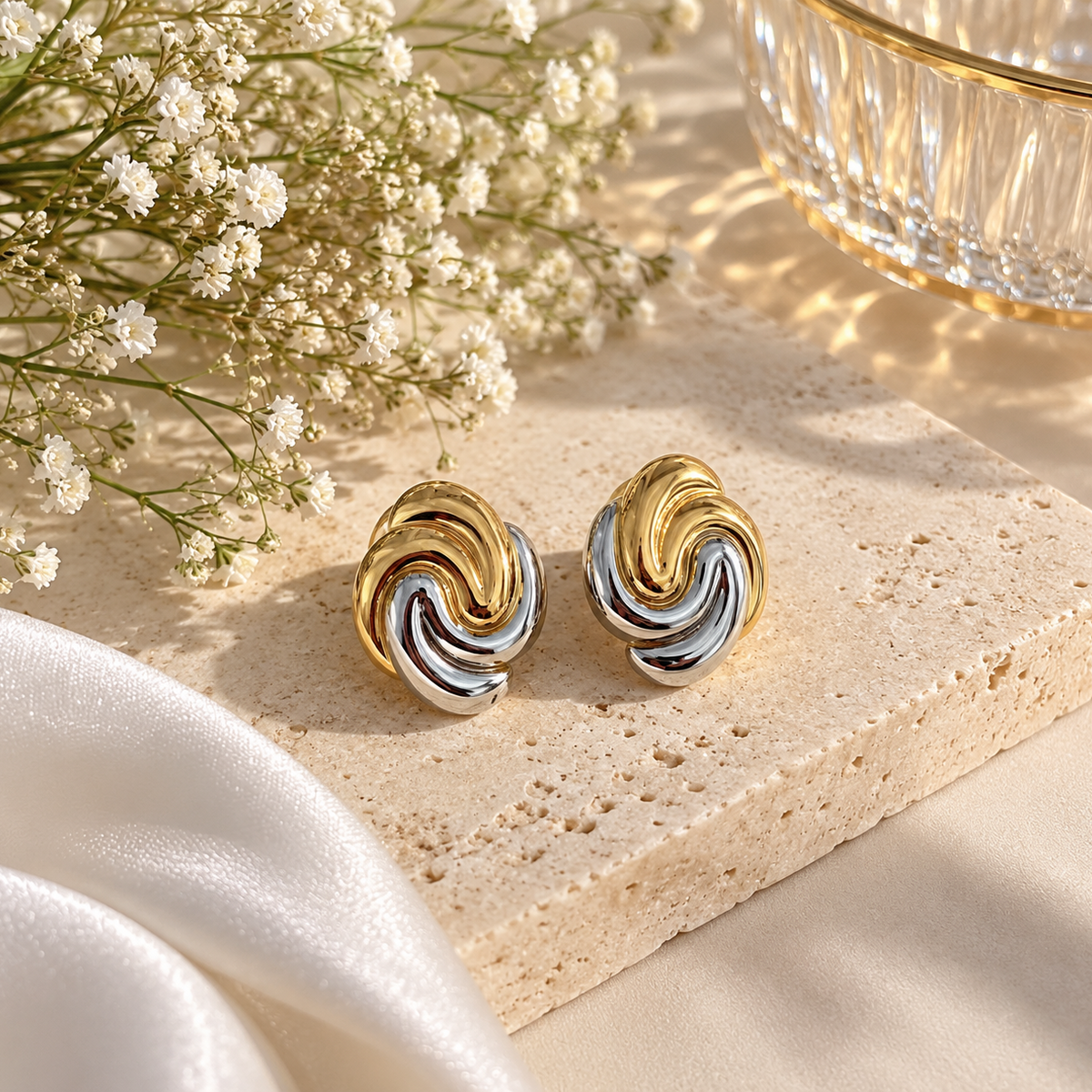 Golden Silver Swirl Earrings