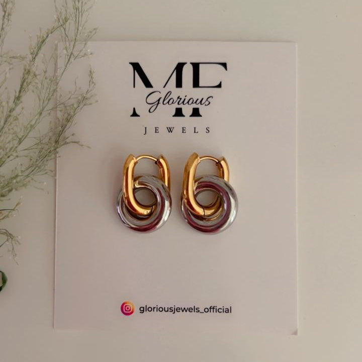Golden Tricolour Interlocking Hoop Earrings