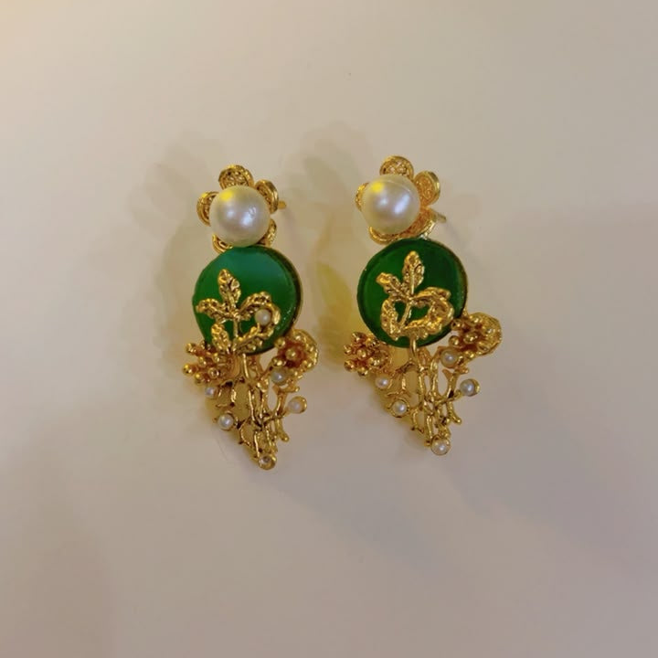 Turkish Style Emerald Pearl Earrings